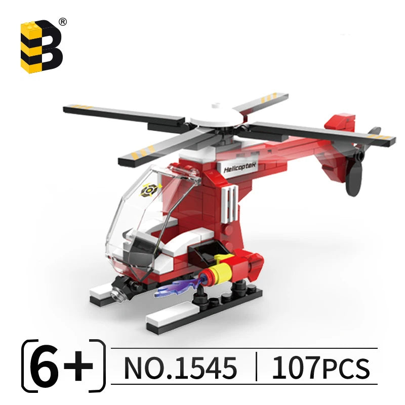 Building blocks set of a red police helicopter and SWAT carrier vehicle model