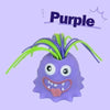 A purple, squishy monster stress relief toy with bright green hair and an open mouth.