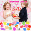 A collection of colorful mini squishy toys and fidget items for Valentine's gifts displayed on a white surface.