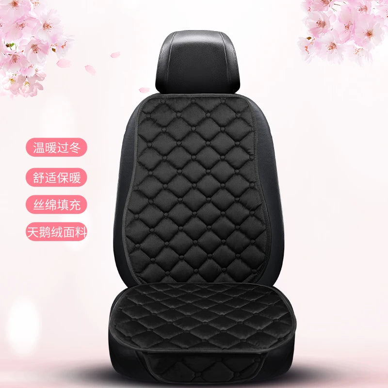 Black quilted car seat cushion set with a headrest and seat cushion, featuring anti-slip material.