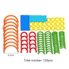 A collection of wooden creative sticks and rings in various colors including orange, blue, yellow, and green for a kids puzzl
