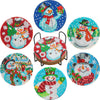 A set of nine 5D diamond painting coasters featuring festive winter and holiday designs with snowflakes, snowmen, and colorfu
