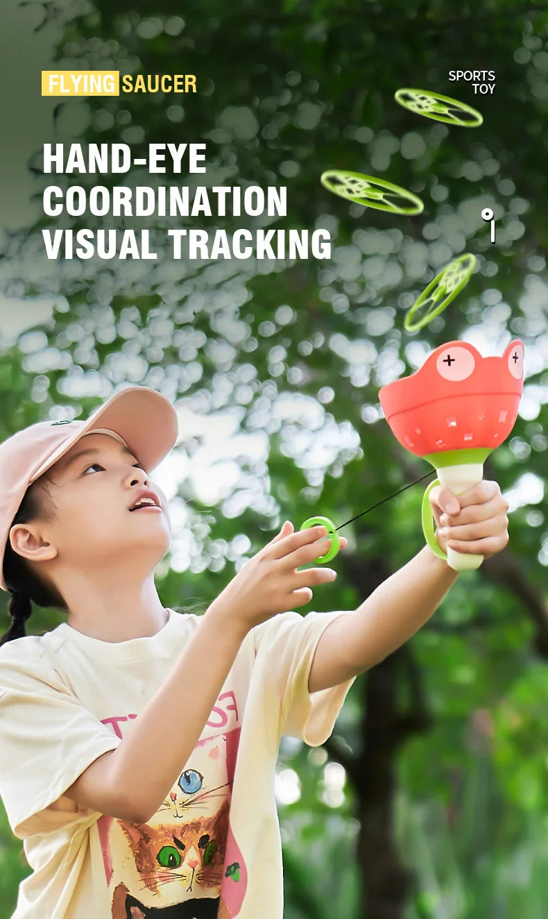 Pull-String Flying Saucer Launcher Toy for Kids