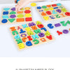 Puzzle alphabet et chiffres en bois avec des formes colorées pour le développement cognitif.