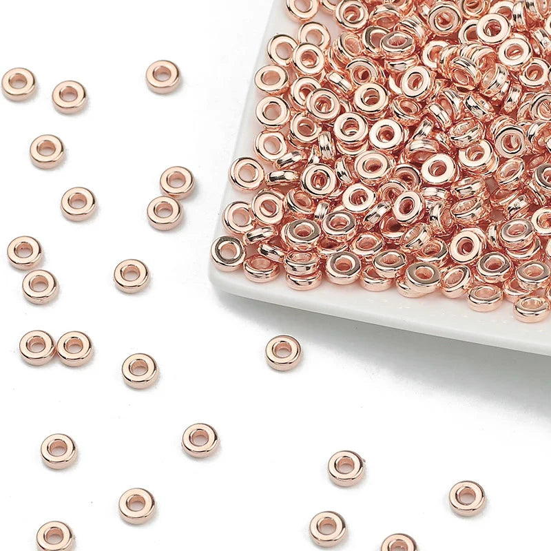 Rose Gold Plated Flat Round Spacer Beads for Jewelry Making