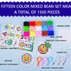 A mixed bean set meal of fifteen colors totaling 1500 pieces with ironing paper and keychain accessories