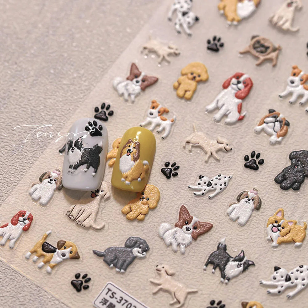 Cartoon Dog 5D Embossed Nail Art Stickers