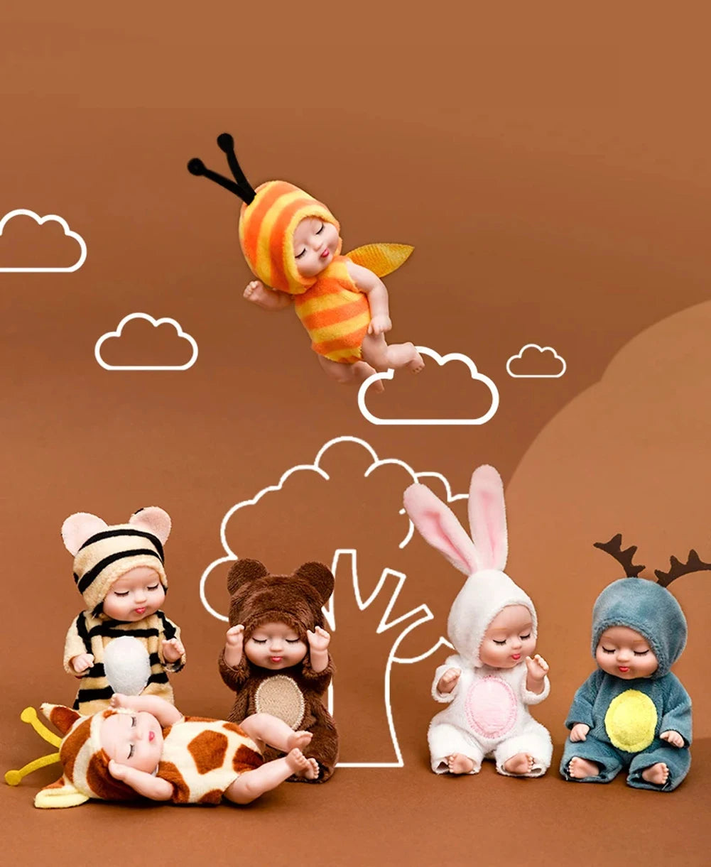 Mini Sleeping Baby Dolls with Clothes - Set of 6