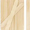 A set of smooth, light-colored wooden stir sticks arranged vertically on a light background.