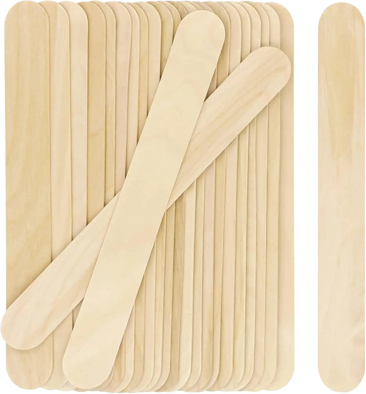 A set of smooth, light-colored wooden stir sticks arranged vertically on a light background.