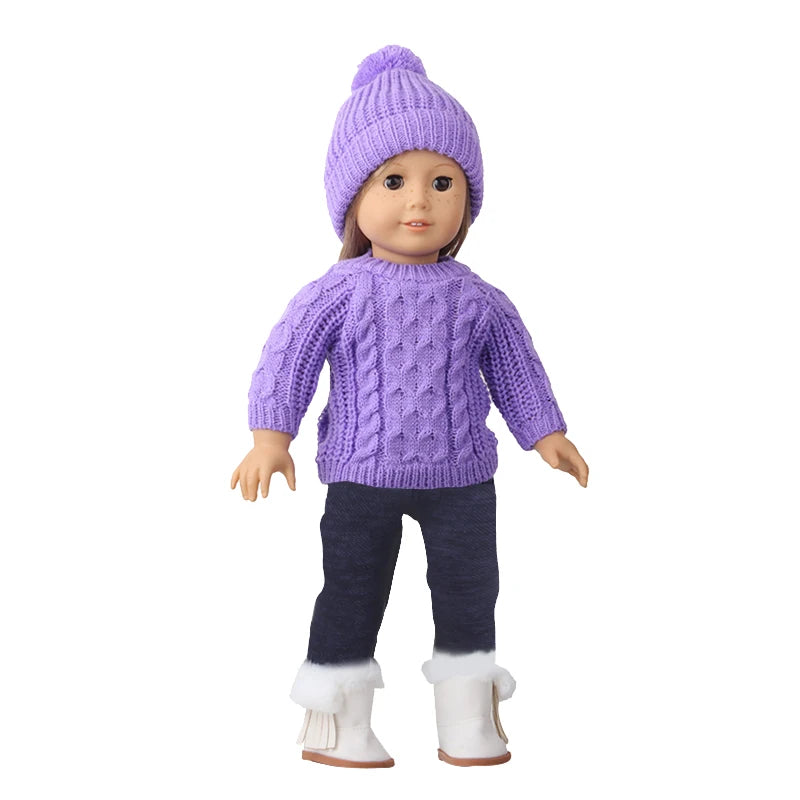 3-Piece Knit Doll Outfit: Sweater, Hat & Pants
