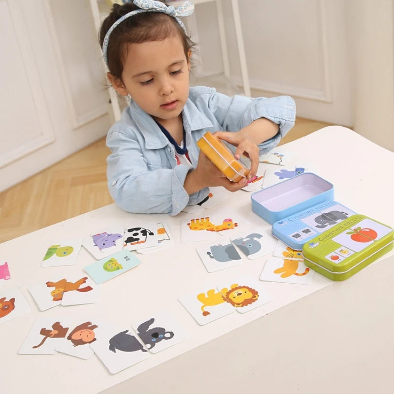 Montessori Wooden Animal Puzzle Set with Storage Box