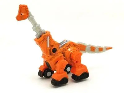 Orange die-cast dinosaur truck toy with a removable dinosaur figure