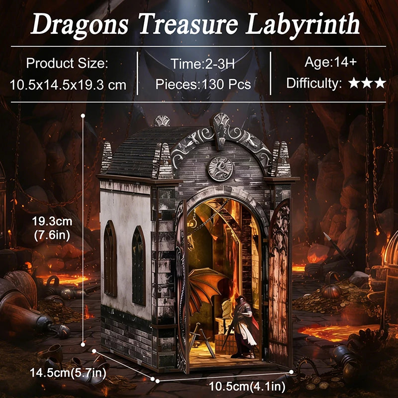 DIY Wooden Book Nook Kit - Dragon Treasure Labyrinth