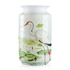 Blue and white porcelain 3D puzzle shaped like a flower vase featuring a white crane.