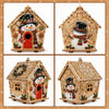 DIY pearl art Christmas cottage ornament kit featuring decorative wooden houses with festive winter scenes