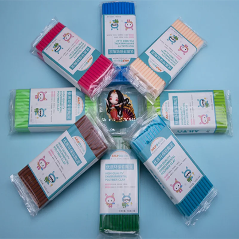 A collection of colorful polymer clay kits and modeling clay in various packaging and colors.