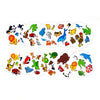 A collection of colorful animal figures in individual circular cards for a family fun card game.