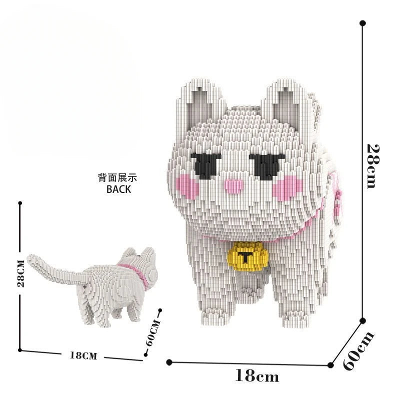 A white brick model of a beaver with black eyes and pink accents, shown from the front.