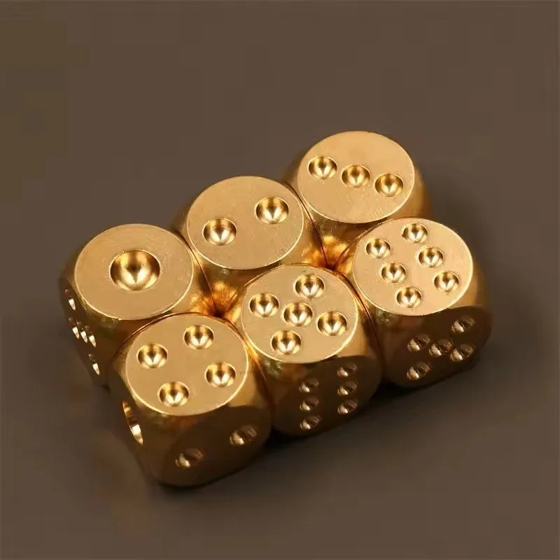Solid Brass Gold Dice Set – 15mm Hand-Polished Game Dice