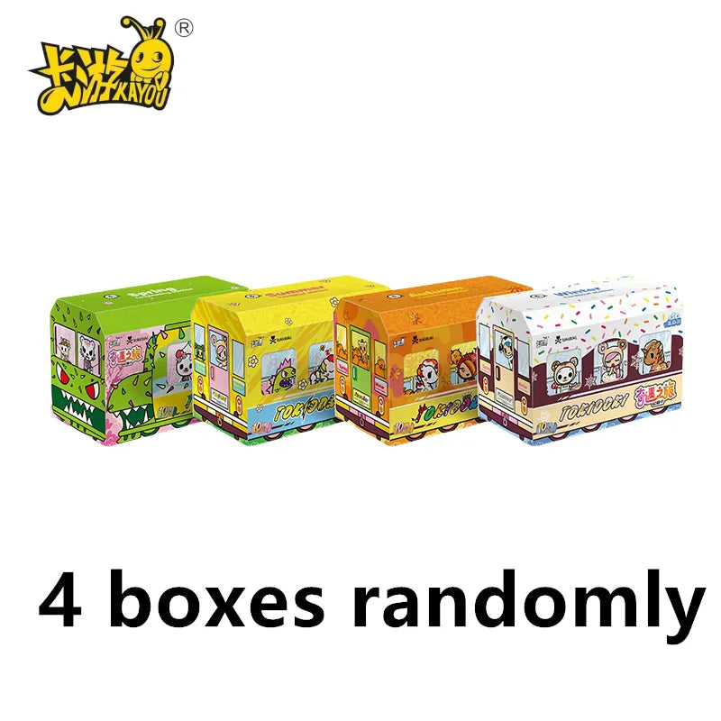 Four boxes of KAYOU Tokidoki Unicorn Adventure Journey Series Vol.1 collectible cards displayed side by side.