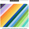 A colorful array of soft, striped fabric sheets in various hues including purple, orange, yellow, green, and blue.