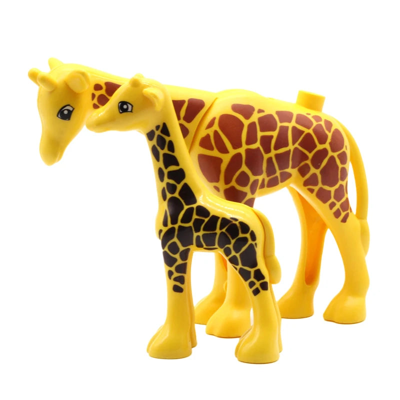 A set of yellow zoo animal building blocks featuring a giraffe.