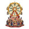 A detailed wooden model kit of a Ferris wheel music box dollhouse featuring colorful structures and figures.