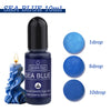 A bottle of Sea Blue 10ml liquid candle dye with dropper, showing single, five, and ten drops on a white background.