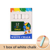 A box of white chalk with twelve sticks inside, labeled as white chalk.