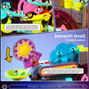 A diagram showing the operation of a multi-layer rolling ball track adventure toy for kids.