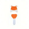 Handmade crochet newborn fox costume for baby photography in orange and white.