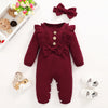 Baby Girl Ruffled Ribbed Long Sleeve Jumpsuit