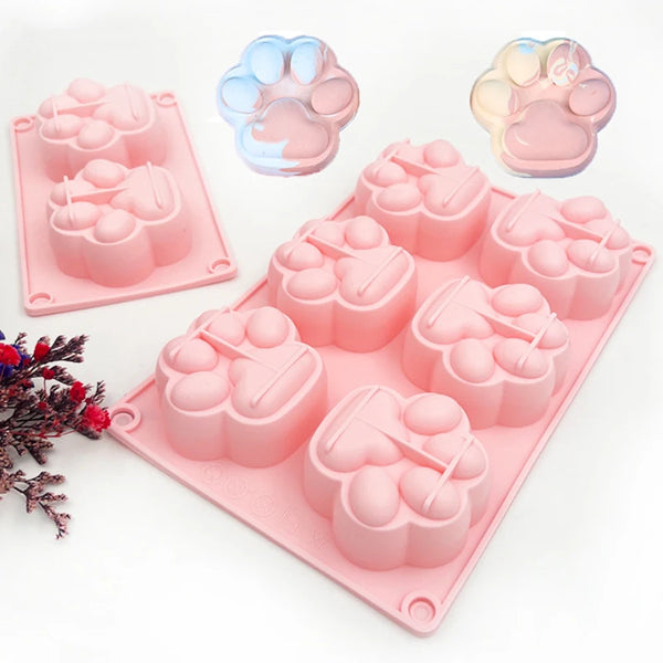 Moldes de silicona rosa en forma de pata de gato para hacer jabón, velas y resina