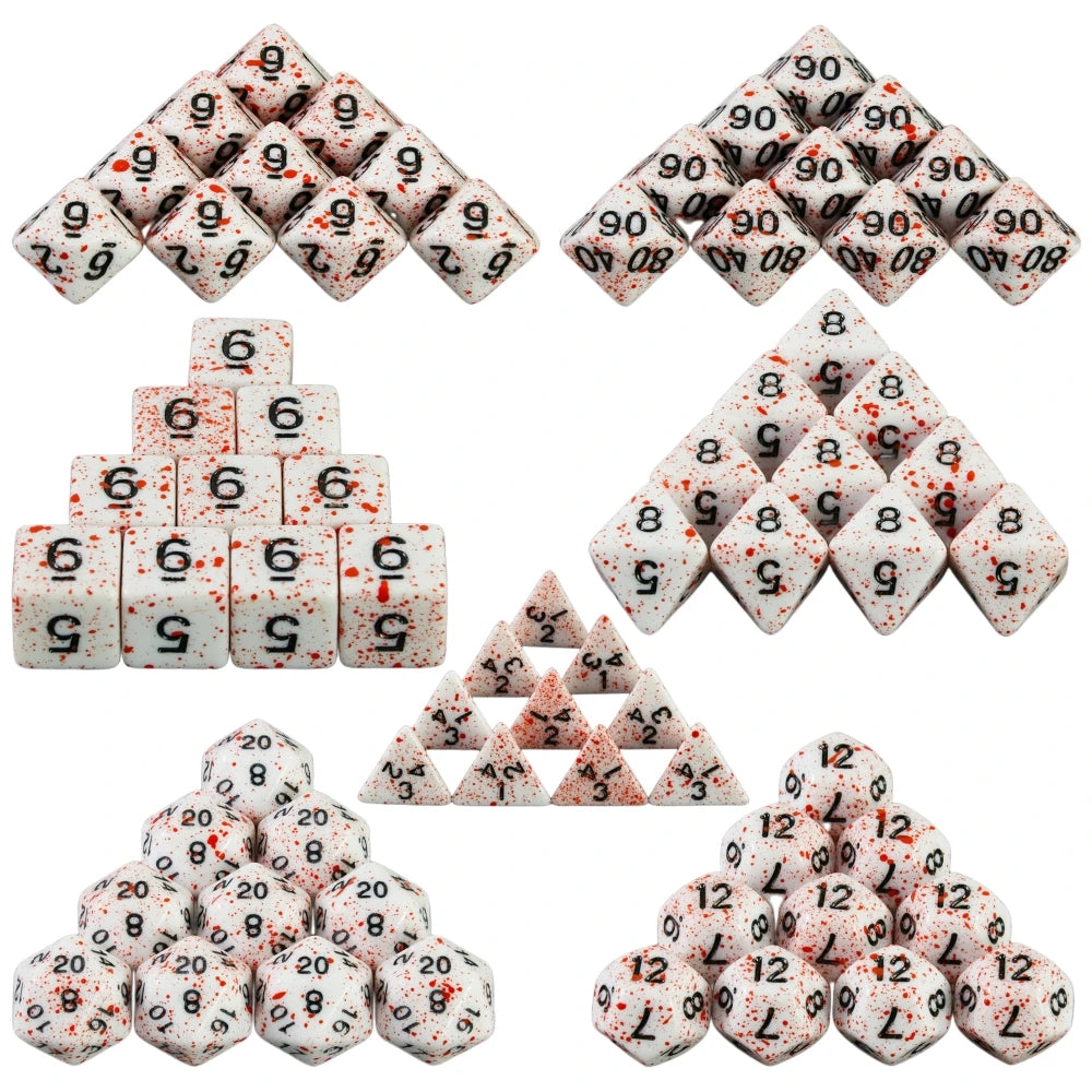 Opaque White Polyhedral Dice Set with Blood Effect for Tabletop RPGs
