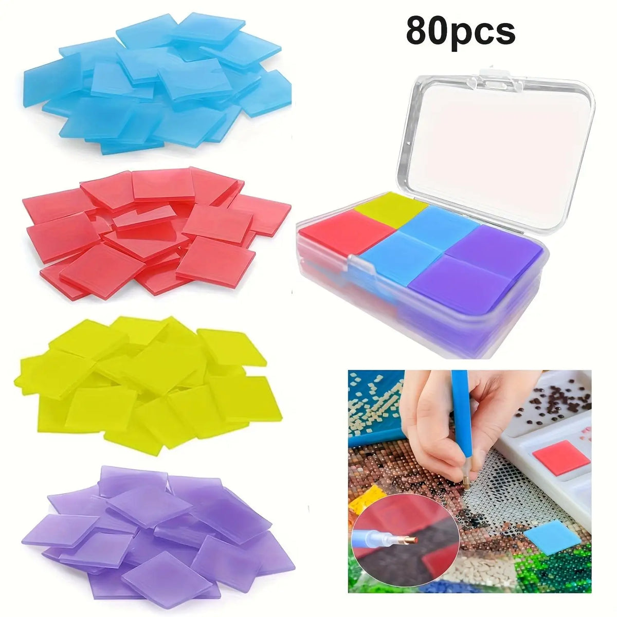 A collection of 80 pieces of colorful silicone putty or clay for diamond painting and rhinestone application.