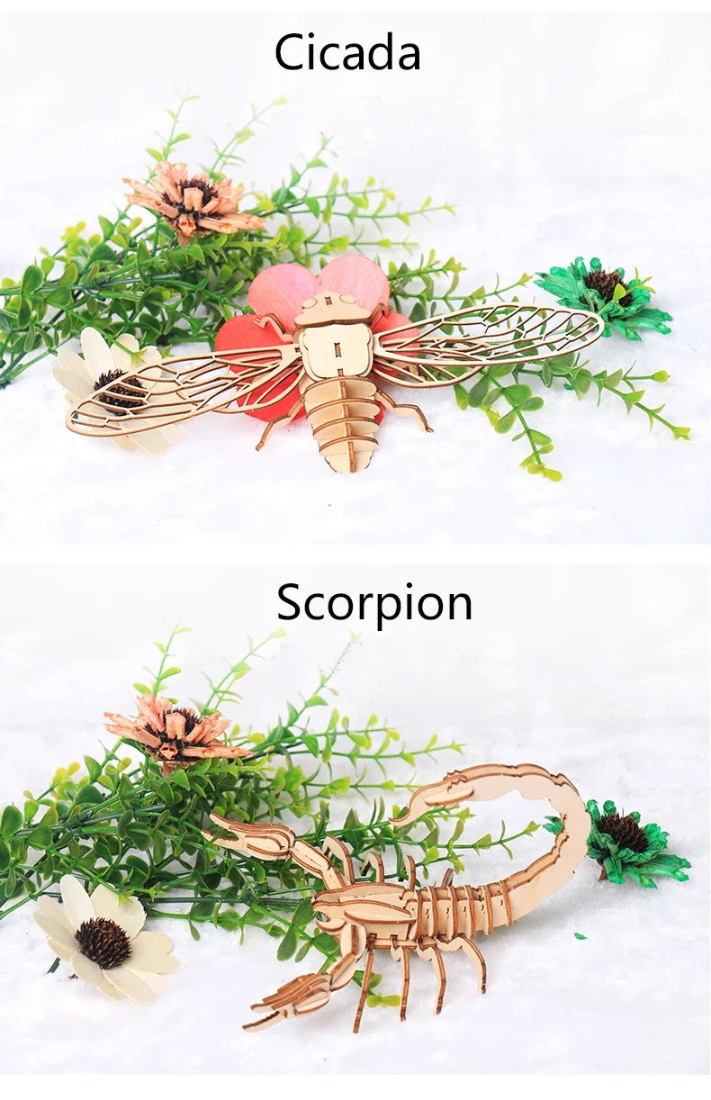 Wooden 3D Insect Puzzle Kit – Butterfly, Bee, Scorpion & More