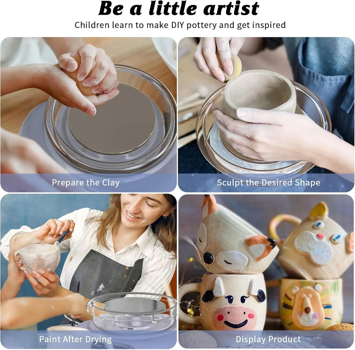 Compact Pottery Wheel Craft Kit with Tools and Paints