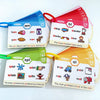 A set of colorful phonics learning cards showing various letter blends and sounds like am, bl, and ai.