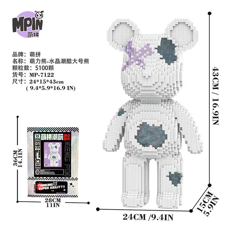 43cm Creative Bear Building Blocks – Candy Color Fluid Art Model for Adults
