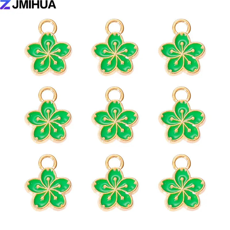 Fifteen enamel flower and cherry charms for jewelry making