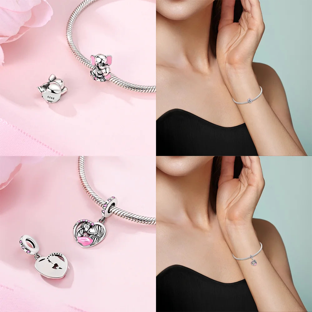 Silver-Plated Heart Charm Bead with Cubic Zirconia for Bracelets and DIY Jewelry