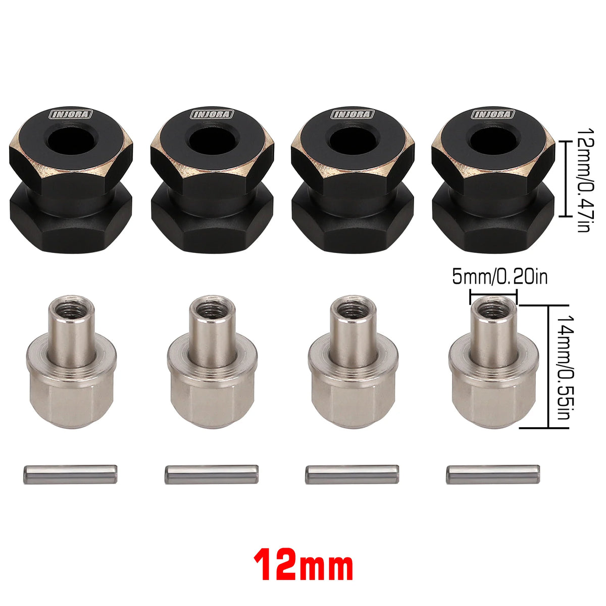 Set of brass wheel hex extenders and metal rods for RC crawlers
