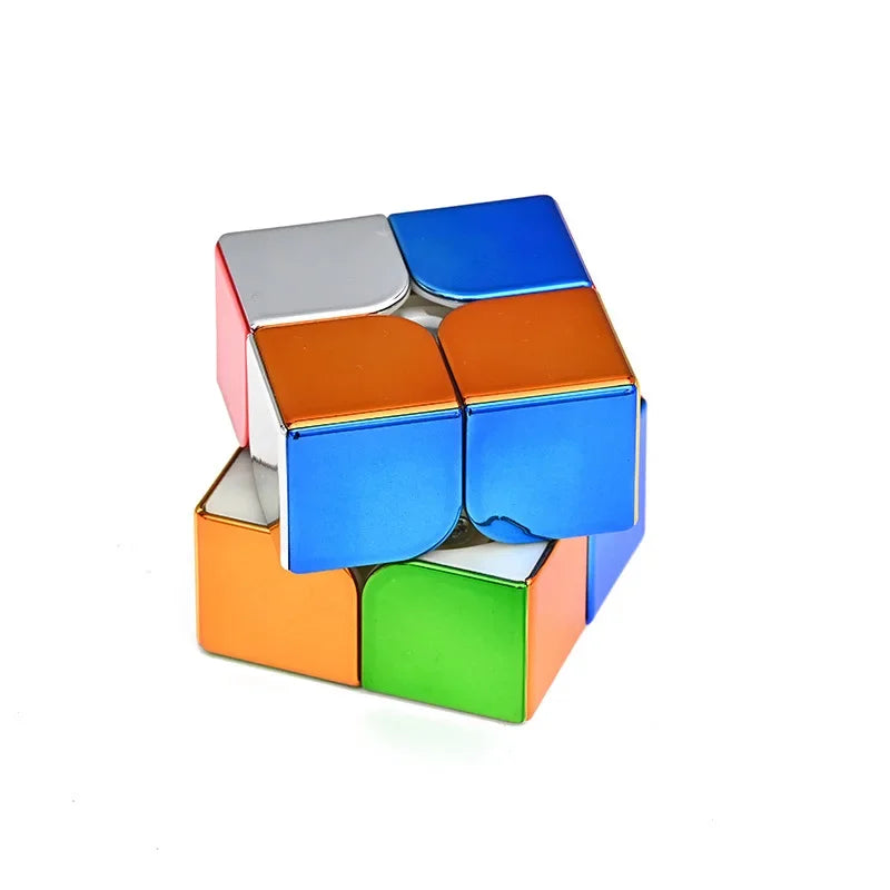 A magnetic 3x3 speed cube with colorful, stickerless faces shown at an angle.