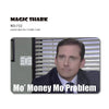 A Magic Shark credit card skin sticker featuring a man in a suit looking directly at the camera.