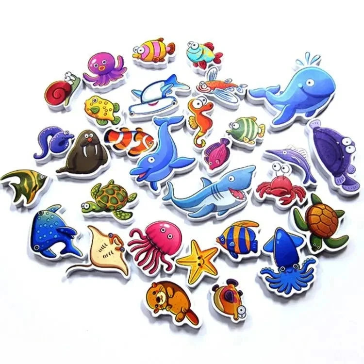A collection of glow-in-the-dark animal washing water toys featuring various sea creatures and animals.