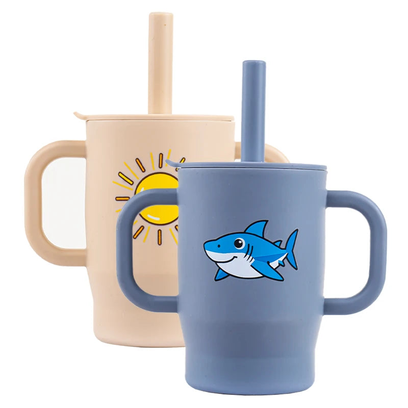 Silicone Baby Sippy Cup with Straw and Handles