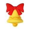 A bright red bow shaped like a Christmas tree sits atop a yellow silicone bead.