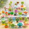 A collection of colorful succulent and flower building blocks in various shades of green, pink, orange, and purple.