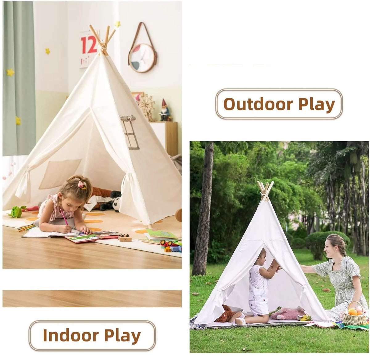 Kids' Foldable Teepee Play Tent with Curtains